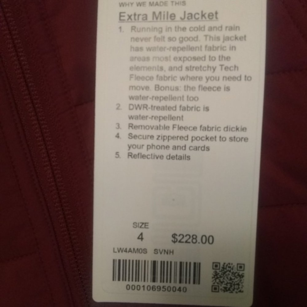 SOLD!!! Lululemon Extra Mile Jacket, Sz 4 - Picture 4 of 5
